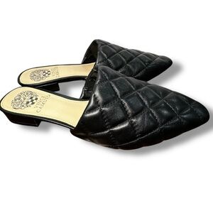 Vince Camuto Femlin Black Quilted Leather Pointed Toe Mule Flats Size 8